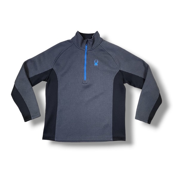 Spyder 1/4 Zip Pullover Waffle Knit Gray Blue Black Sweater Jacket Long Size L - Picture 1 of 15